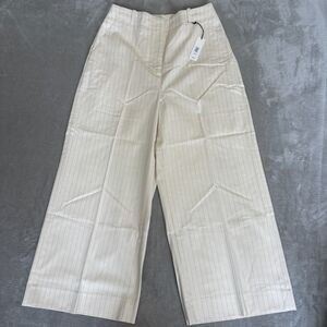 Banana Republic Pinstripe Cropped Wide Leg Pants Womens 6 Petite Ivory NWT